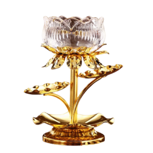 Bougeoir Fleur De Lotus Doré Sur Pied Clair