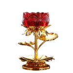 Bougeoir Fleur De Lotus Doré Sur Pied Rouge