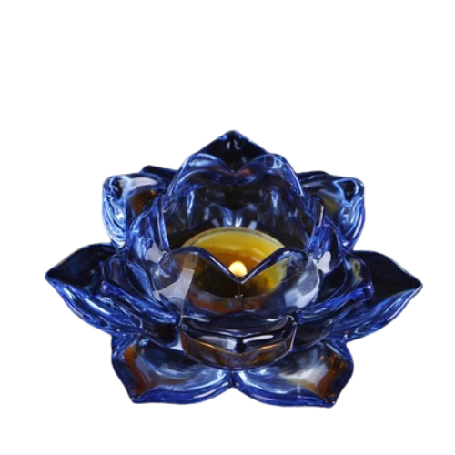Bougeoir Fleur De Lotus Cristal Centre De Table Bleu