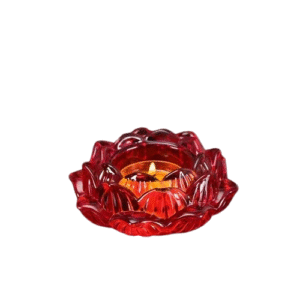 Bougeoir Fleur De Lotus Style Chinoise Rouge