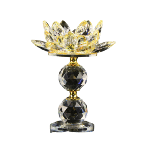 Bougeoir Fleur De Lotus Cristal Sur Pied Jaune