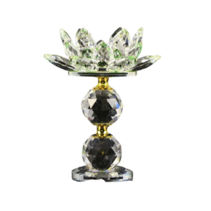Bougeoir Fleur De Lotus Cristal Sur Pied Vert