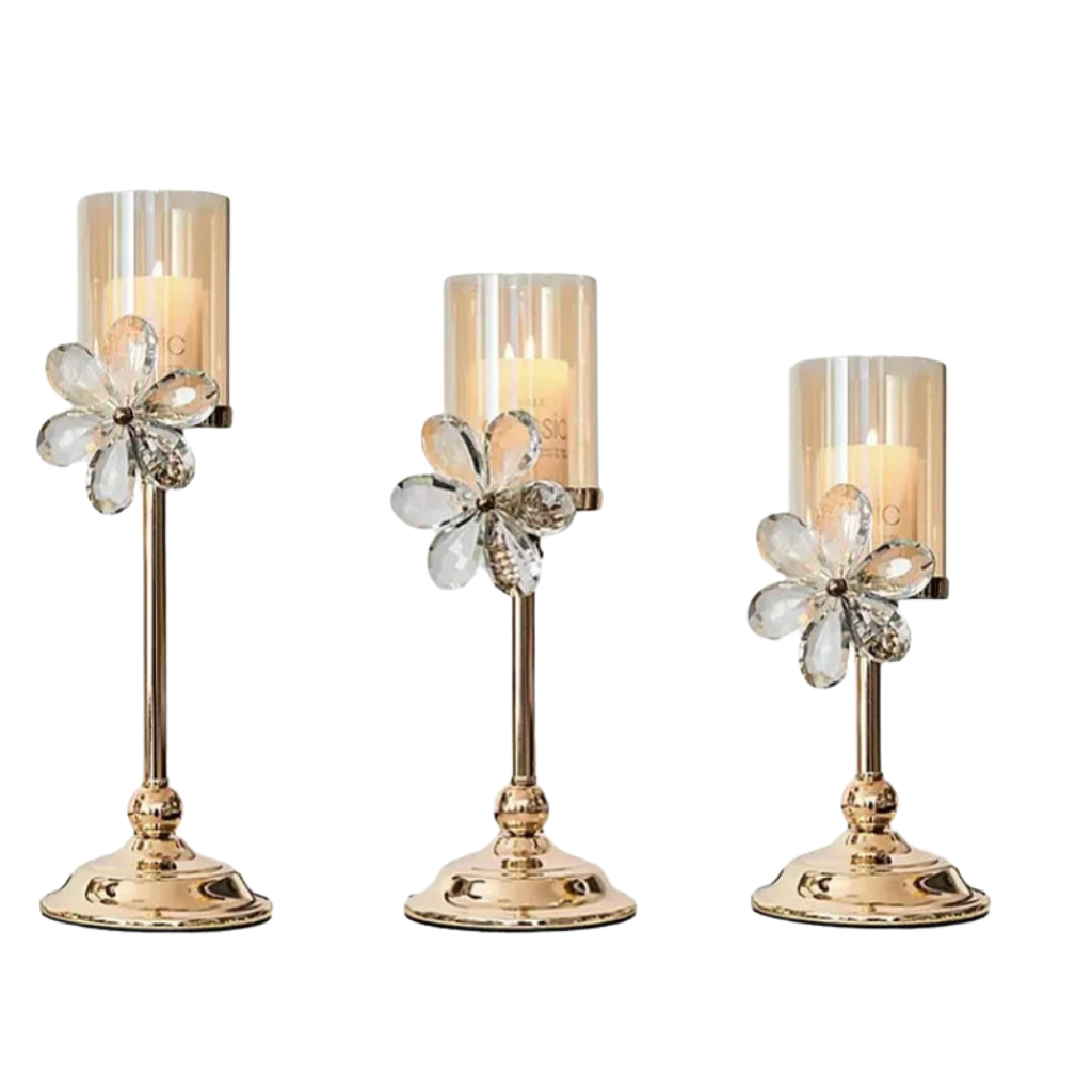 Bougeoir En Verre Style Fleuri