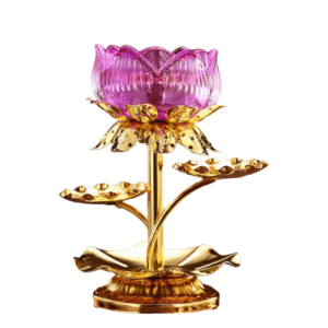 Bougeoir Fleur De Lotus Doré Sur Pied Mauve