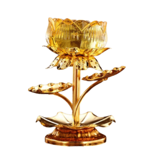 Bougeoir Fleur De Lotus Doré Sur Pied Jaune