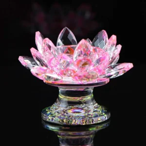 bougeoir cristal fleur de lotus rose