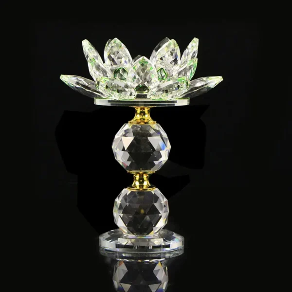bougeoir fleur de lotus cristal sur pied vert