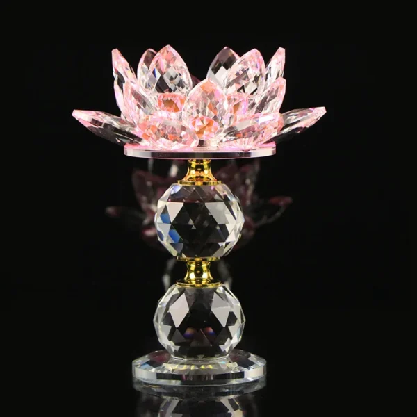 bougeoir fleur de lotus cristal sur pied rose