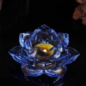 bougeoir fleur de lotus cristal centre de table bleu