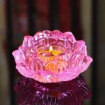 bougeoir style chinois fleur de lotus rose