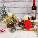 bougeoir décoratif fleurs doré pour Noël