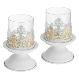 bougeoir en verre cylindrique sur pied blanc