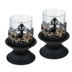 bougeoir design en verre noir sur pied