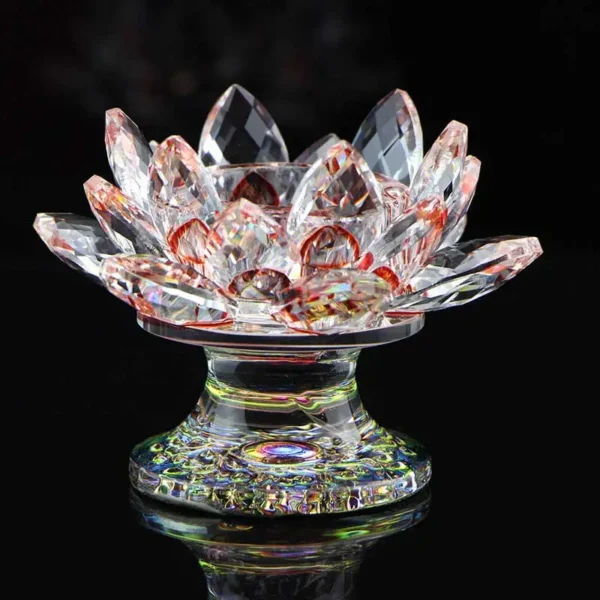 déco moderne bougeoir cristal fleur de lotus rouge